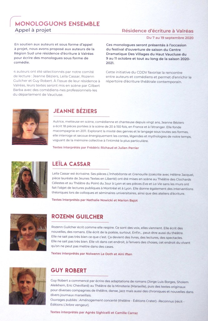 Résidence écriture Valréas présentation